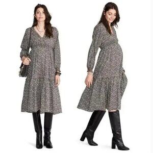 Hatch Eloise Maternity Dress Size 1 Small Black Ditsy Floral Long Sleeve…